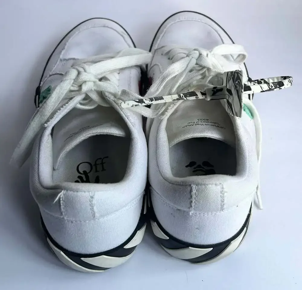 Off-White Low Vulcanized Canvas Sneakers White Green Size 9.5